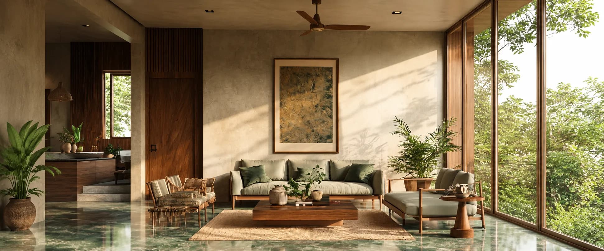 A warm interior in evening light